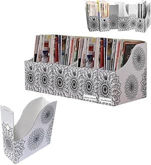 Evelots Magazine File Holder-Organizer-4" W-Mandala-with Labels 9.75" L by 4" W by 10" H.