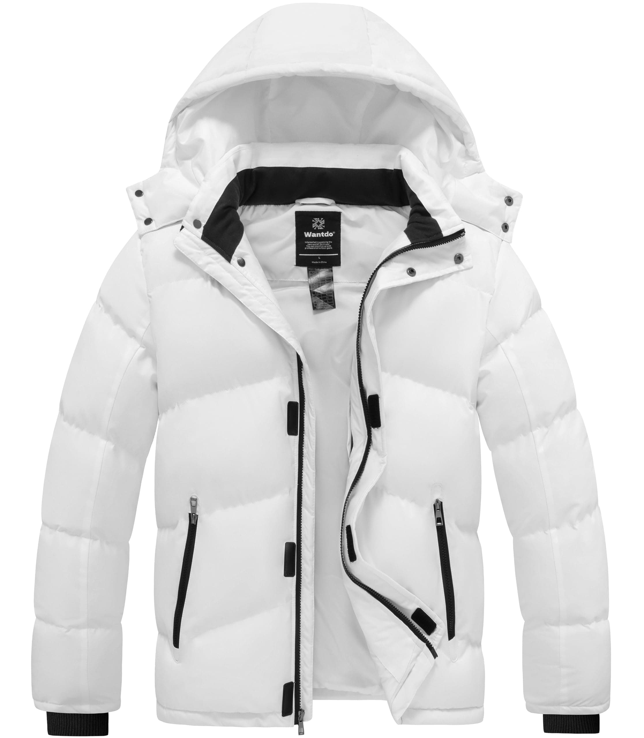 wantdo Men's Winter Puffer Jacket Windproof Quilted Coat with Removable Hood
