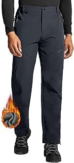 ISEEGZMens Snow Ski Hiking Pants Winter Fleece Lined Outdoor Waterproof Insulated Zipper Bottom Leg