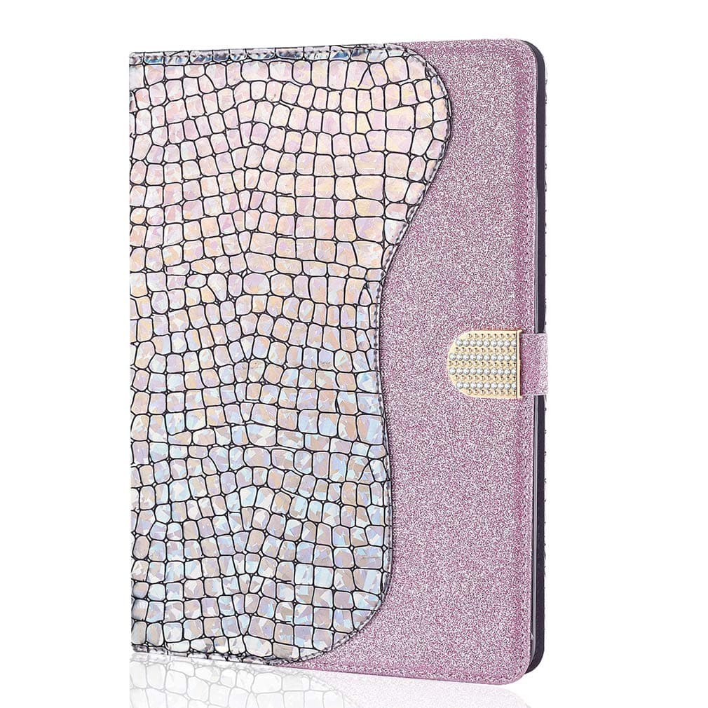 LMFULM® Case for Apple iPad Air/Air2 / iPad 9.7 2017-2018 (9.7 Inch) PU Leather Case Bling Shiny Protective Shell Smart Case Stand Case Glitter Sparkle Flip Cover Silver-Pink