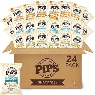 Pip’s Heirloom Snacks Variety Pack – 1 oz Bags (24 pk) – Mini Sea Salt Popcorn, Truffle Popcorn & Cheese Balls – Individually Wrapped Snack Packs Made With Heirloom Corn & Avocado Oil – Seed Oil Free, Gluten Free, Non-GMO