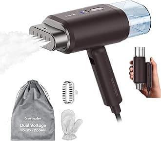 Dual Voltage Travel Clothes Steamer - 220V/120V, 1200W Portable Garment Steamer with 180ml Detachable Water Tank, Horizontal & Vertical Steaming, Auto-Off, 20s Fast Heat Up, Brown