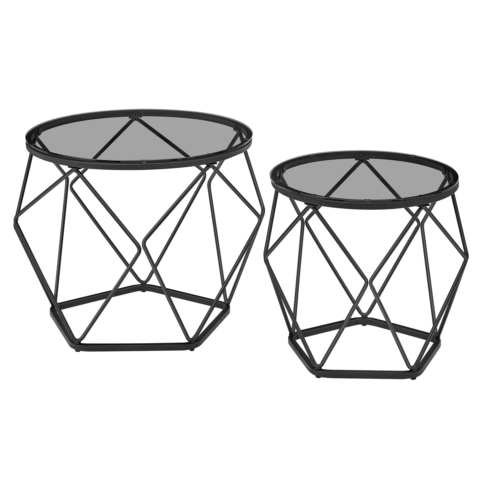 VASAGLE Round Coffee Tables, Set of 2 Side Tables, Modern Style, Removable Tabletop, Steel Frame, for Living Room, Slate Grey and Ink Black LGT040B03