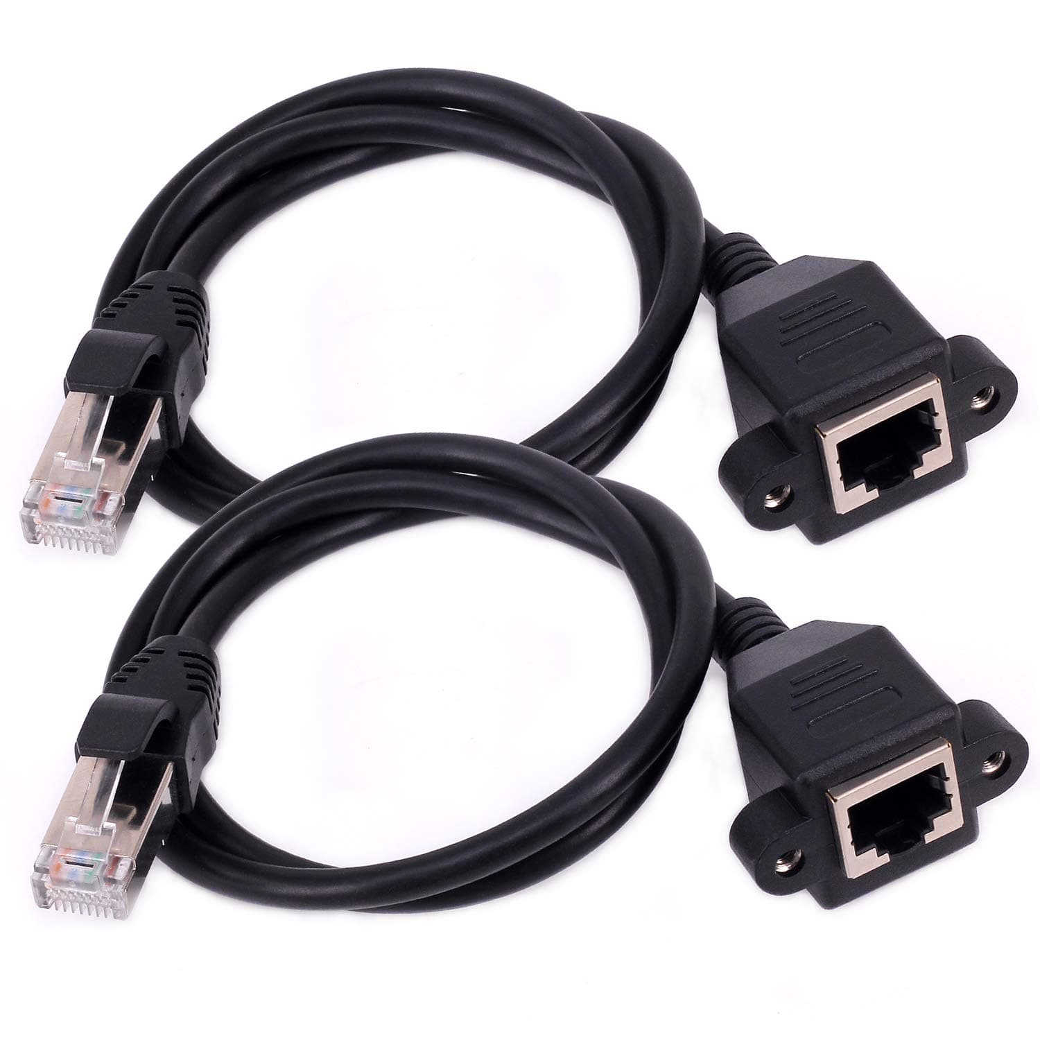 Ethernet Extension Cable, [2 Pack] 0.6m RJ45 Male to Female LAN Ethernet Network Cat6 Cat5e Cat5 Panel Mount Cable RJ45 Extension Extender Cord for Switches, Routers (Black)