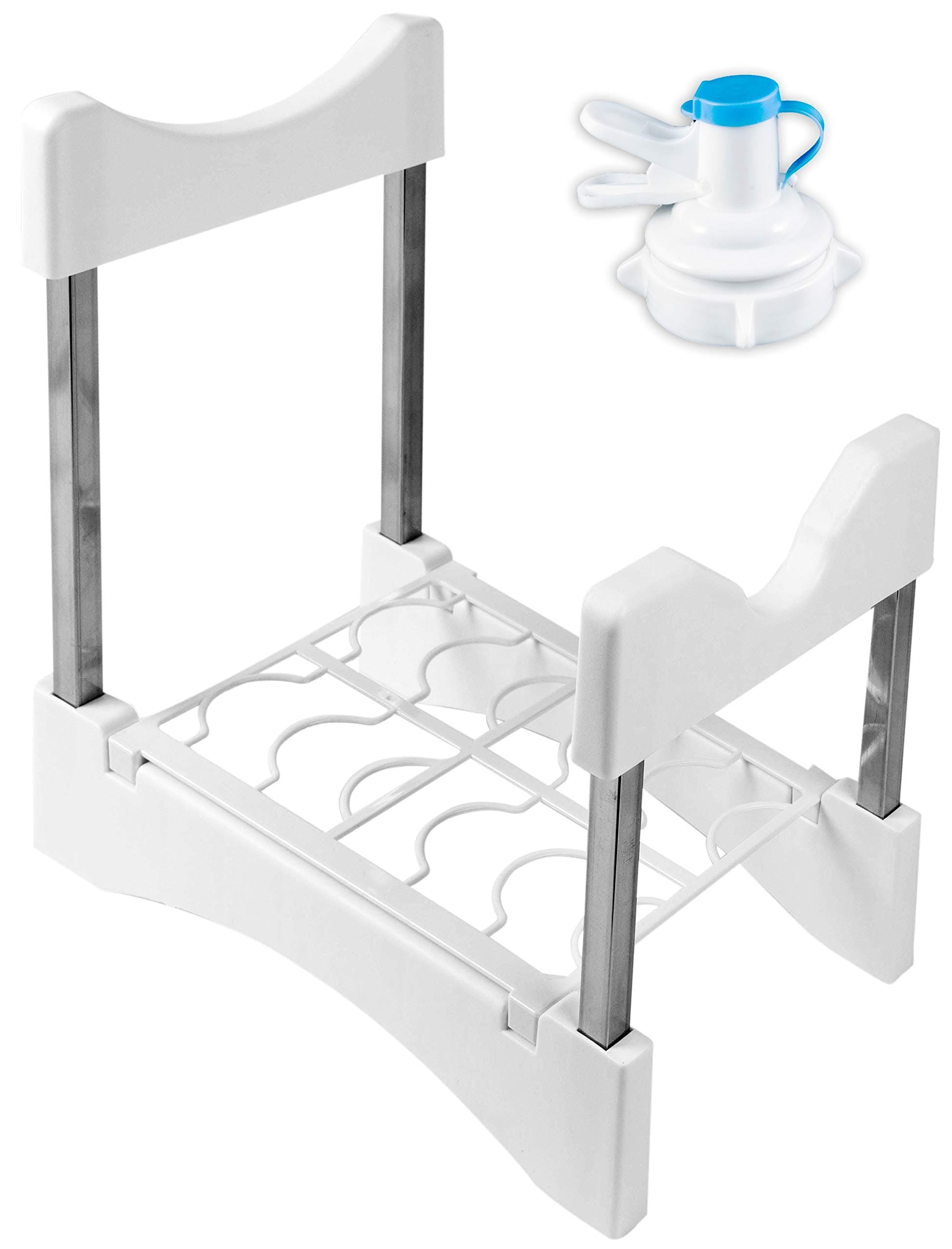 3-5 Gallon Water Dispenser Stand - Include Water Jug Dispenser Valve Cap | Anti-Slip Countertop Fast Flow Water Spout for 55MM Water Bottle Jugs Cooler Nonscrew BPA Free Rack Holder No Leak Spigot