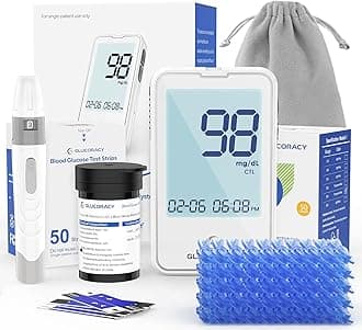 Glucoracy G-425-2 Blood Glucose Monitor Kit, 50 Test Strips and 50 Lancets, Blood Sugar Test Kit with Lancing Device, Diabetes Testing Kit No Coding,Glucose Meter for Home Use