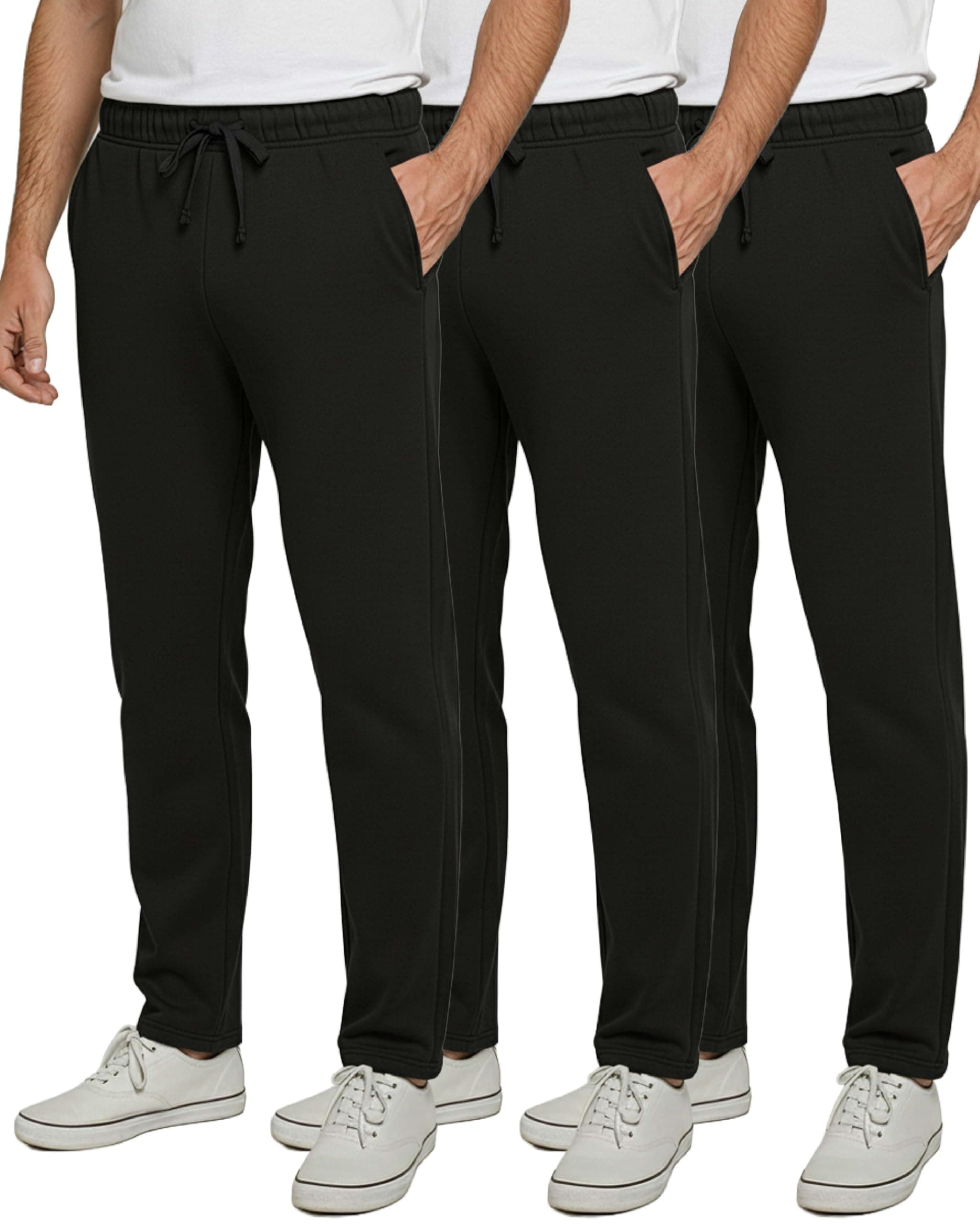 Real Essentials 3 Pack: Men's Tech Fleece Athletic Casual Open Bottom Sweatpants with Pockets (Available in Big & Tall)
