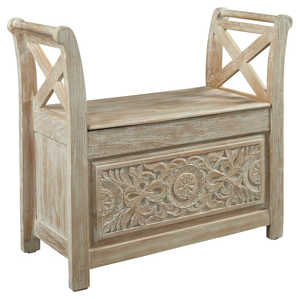Signature Design by AshleyFossil Ridge Boho Storage Accent Bench, Vintage White