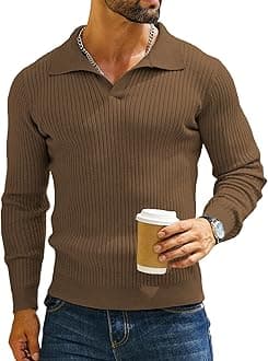 Men's Cotton Full Sleeve Collar Polo Sweater for Men, Rib Knitted Sweaters for Men Winter Sweater for Man