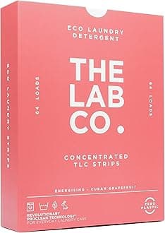 The Lab Co. Laundry Detergent Strips Washing Sheets | Eco Ultra-Concentrated | Non-Bio for Sensitive Skin | Non-Toxic Fragrance | EDC-Free | Lab-Tested | Energising Grapefruit Amber | 64 Loads