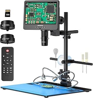AD249S-Max 10.1'' HDMI Digital Microscope with Super Max Soldering Station, Helping Hands, 2000X 3 Lens 2160P UHD Video Record, Soldering Microscope for Electronics Repair, Slides, 32GB Card