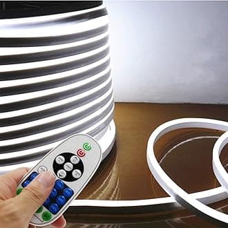 LED NEON Light, AC 110-120V Flexible LED Neon Strip Lights, 120 LEDs/M, Dimmable, Waterproof 2835 SMD LED Rope Light + Remote Controller for Party Decoration (32.8ft/10m, White)