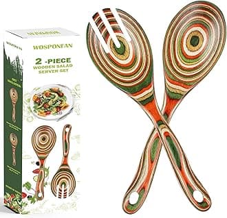 Salad Tongs, Wooden spoons, Salad Tongs for Serving, WOSPONFAN 10-inch Pakkawood Serving Utensils Set Salad Servers Set Kitchen Cooking Utensil