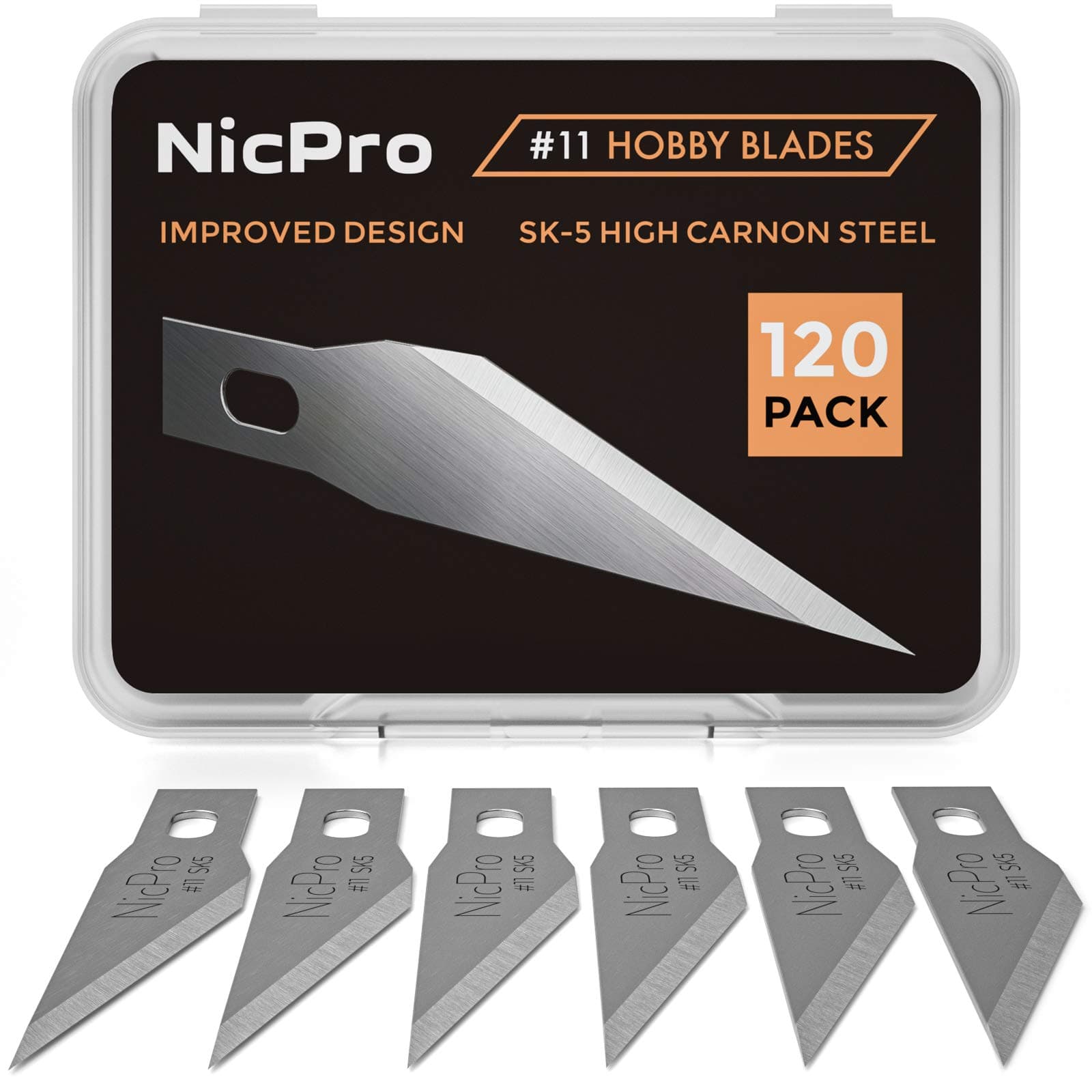 Nicpro 120 PCS Hobby Blades Set SK-5, Utility Excel #11 Art Blades Refill Cutting Tool with Storage Case for Craft, Hobby, Scrapbooking, Stencil