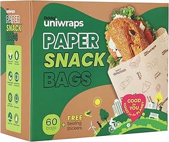 Oddy Uniwraps Multi-Purpose Snack Bags with Sealing Stickers | Pack of 60 Bags, 8x5.5 Inch Each