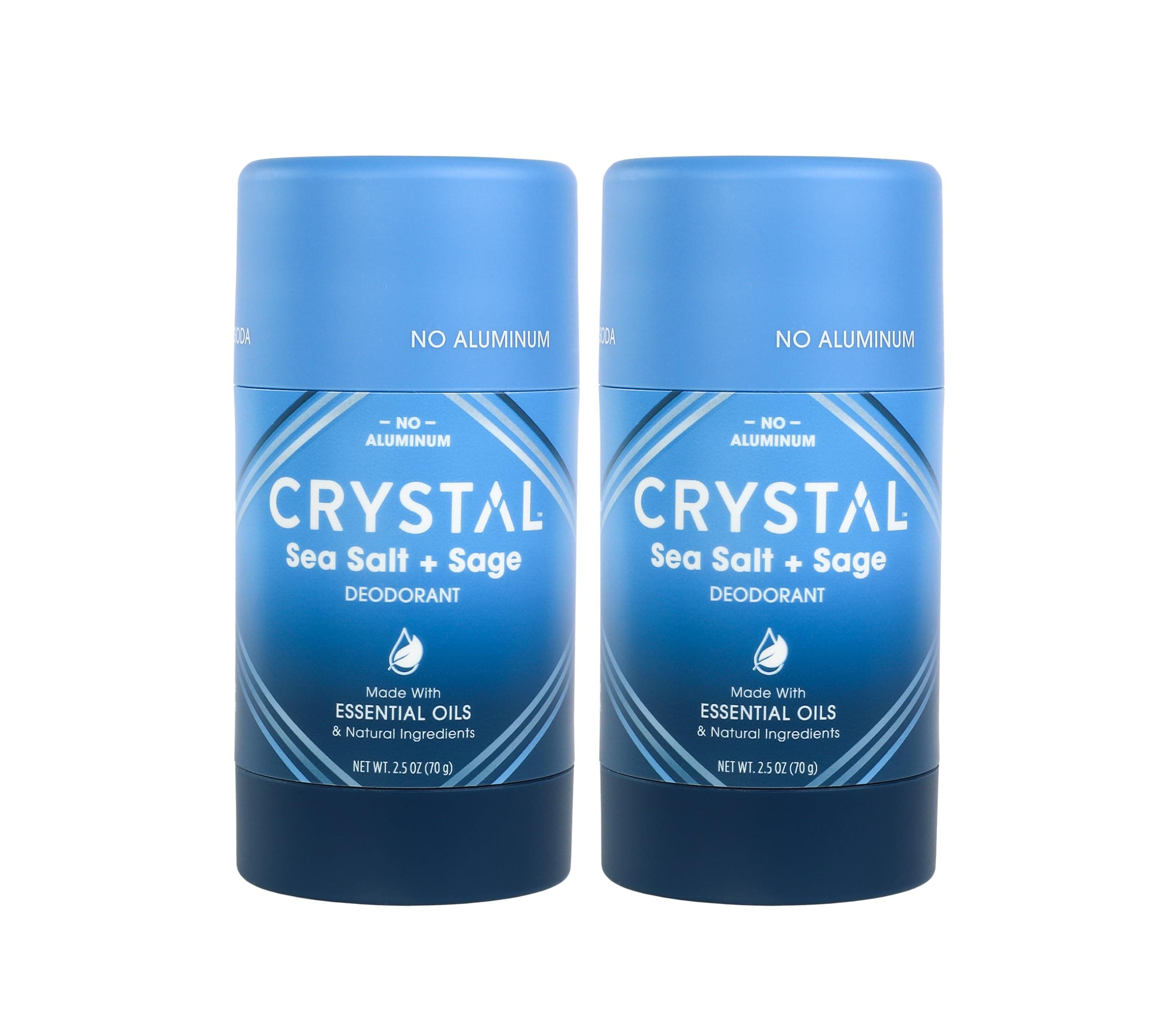 CRYSTAL Magnesium Solid Stick Natural Deodorant, Non-Irritating Aluminum Free Deodorant for Men or Women, Safely and Effectively Fights Odor, Baking Soda Free, Sea Salt + Sage, 2.5 oz (Pack of 2)