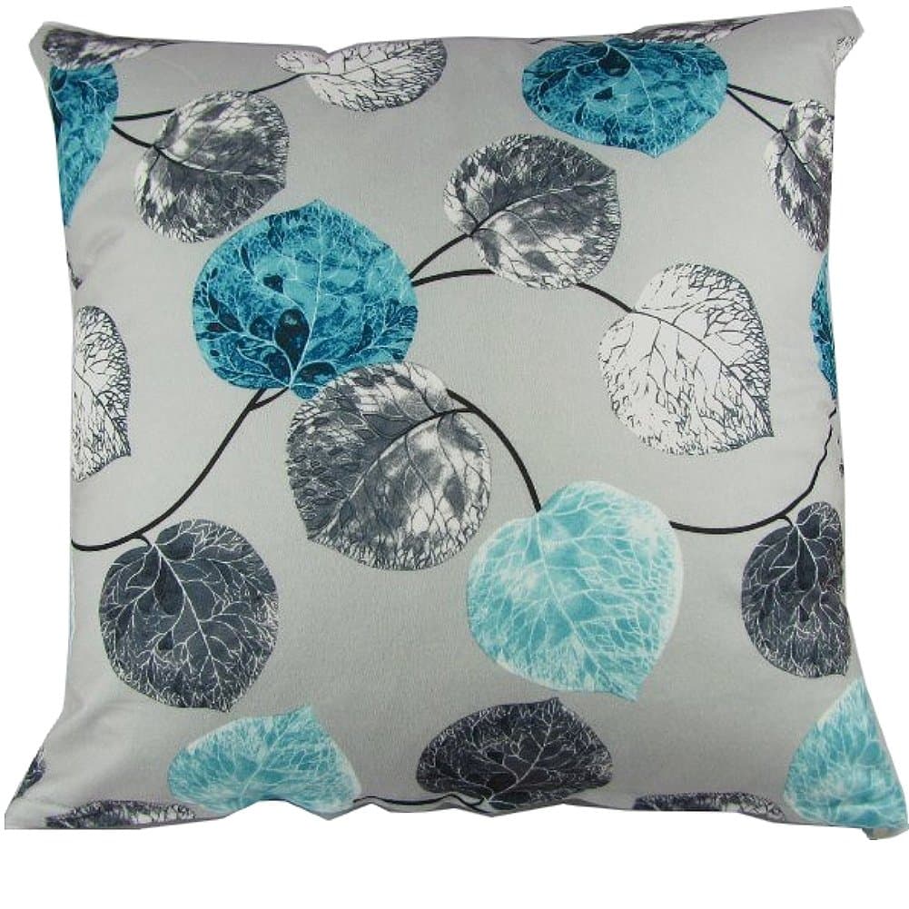 Grey Blue Leaves Throw Pillow Covers Pillowcase Sham Decor Cushion Cover Slipcovers Square Approx 18x18 Inch 18" Only Cover No Insert