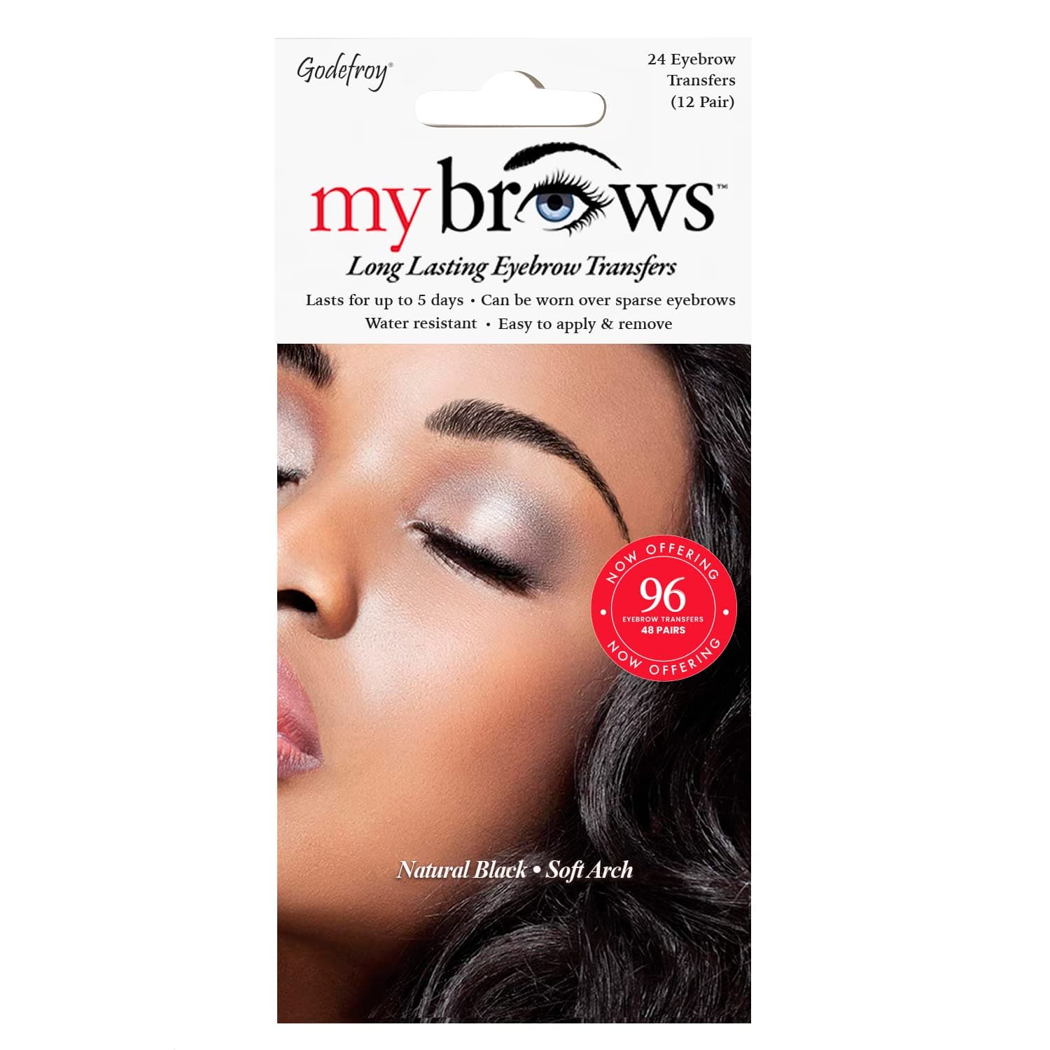 MyBrows Long Lasting Eyebrow Transfers, Soft Arch, Natural Black, 48-Pairs of Brows (96 Individual transfers)