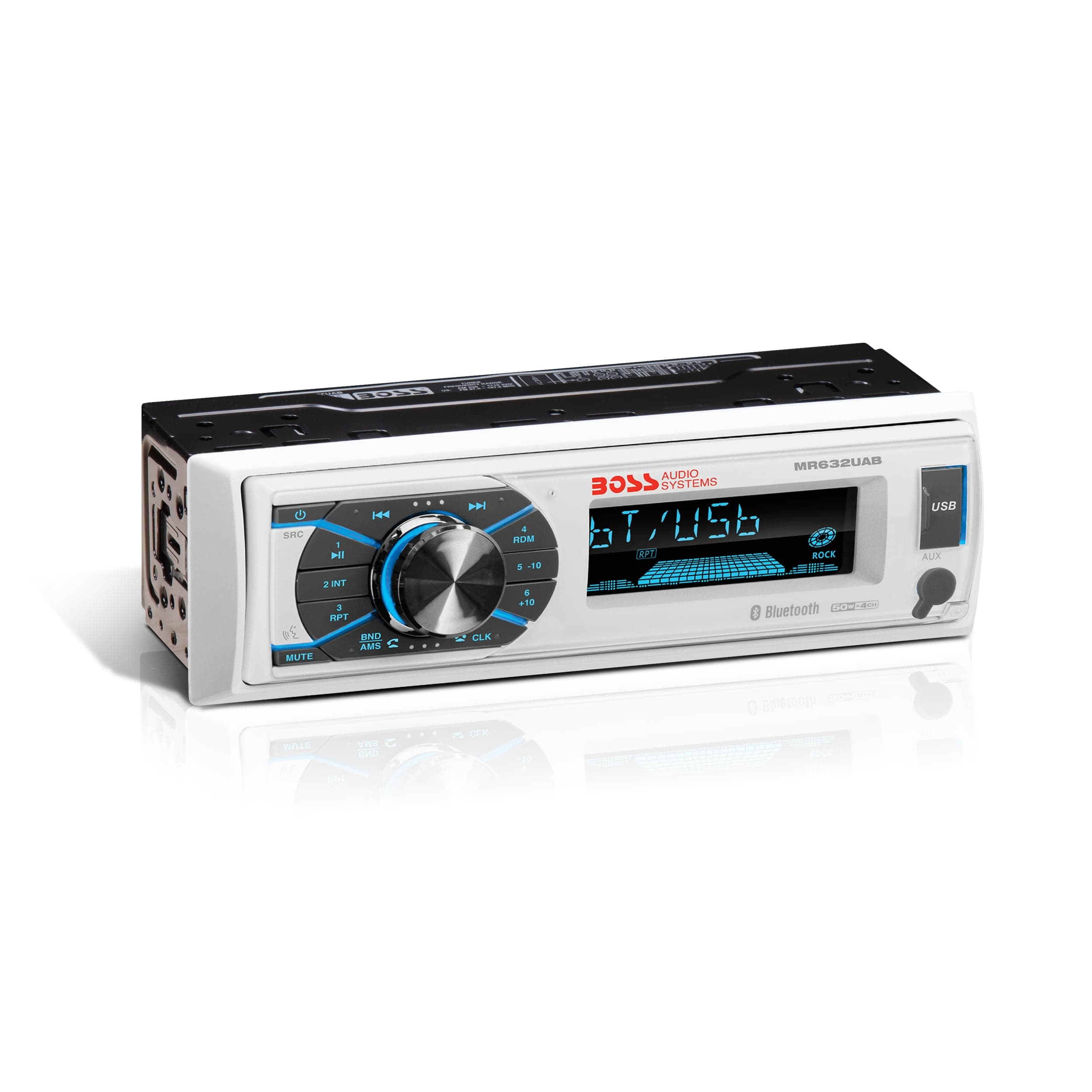Boss Audio Systems MR632UAB Marine Receiver – Weatherproof, Bluetooth Audio and Hands-Free Calling, USB, MP3, AM/FM, Aux-in, No CD Player, RGB Multi-Color Illumination, Detachable Front Panel, white