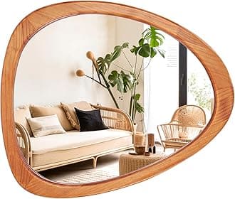 WallBeyond Asymmetrical Mirror, Irregular Wall Mirror for Bathroom, Bedroom, Living Room, Entryway, Hall - Walnut Wood Framed 23" H x 19" W
