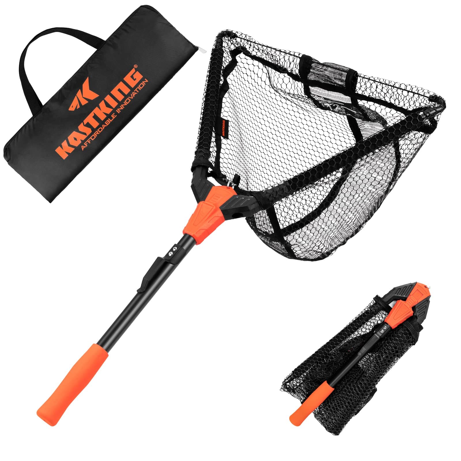 Pontus Fish Landing Net, Foldable, Extendable, Lightweight & Portable, Fish-friendly Mesh, Orange, Nylon