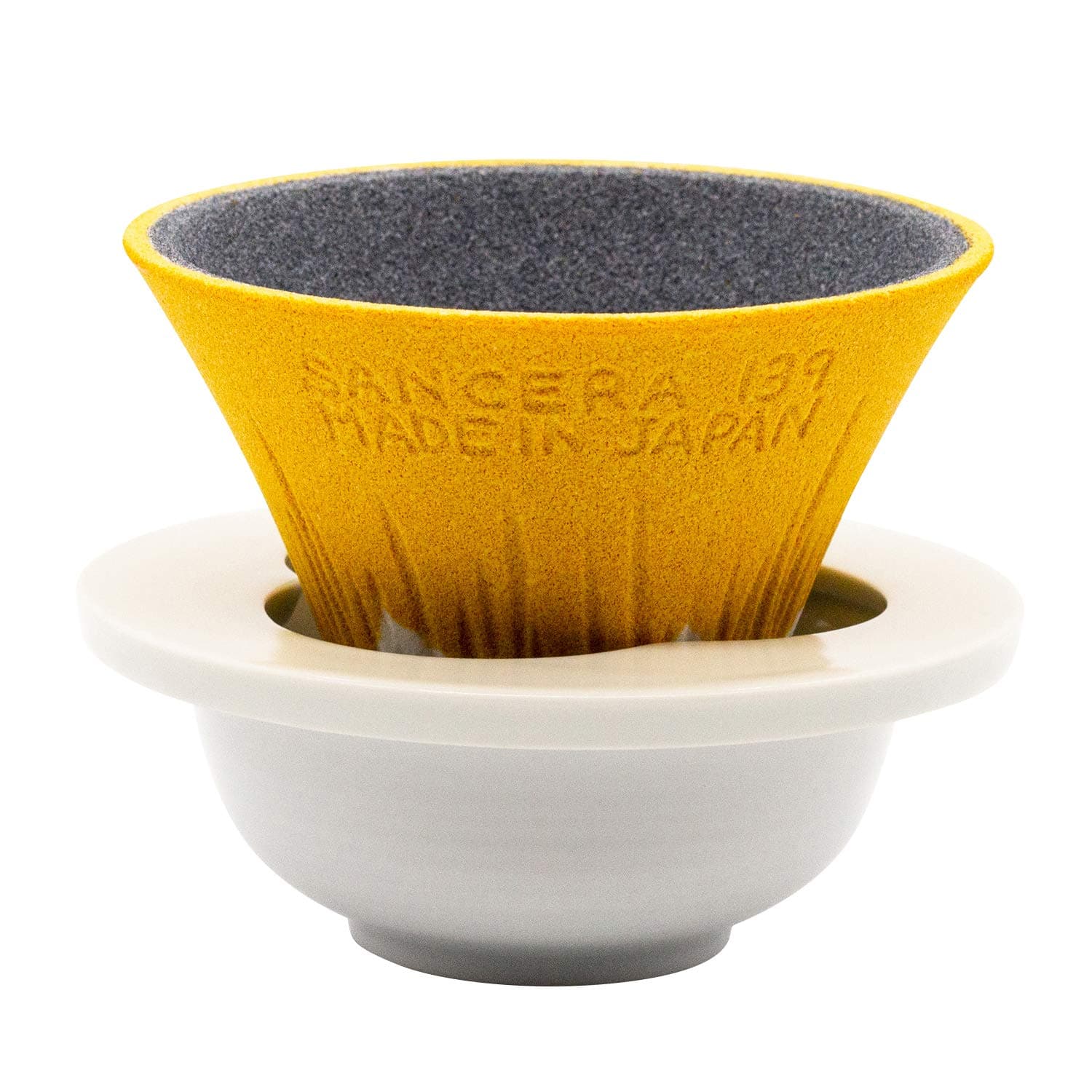 Kofil 1390400504 Fuji Ceramic Coffee Filter Dripper with Dedicated Base and Saucer, Yellow