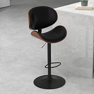 civama Bar Stools 1 PC for Kitchen Counter, Adjustable Bar Height Chairs, Modern Swivel Barstools with Bentwood Seat and Back with Footrest for Kitchen Island, Dining Room, Black PU Leather