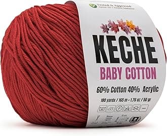 Cotton Yarn, 60% Cotton 40% Acrylic Yarn, Soft Cotton Yarn for Crochet and Knitting, Amigurumi Yarn 1 Skein/Ball 1.76 Oz (50g) / 180 Yrds (165m) - Red