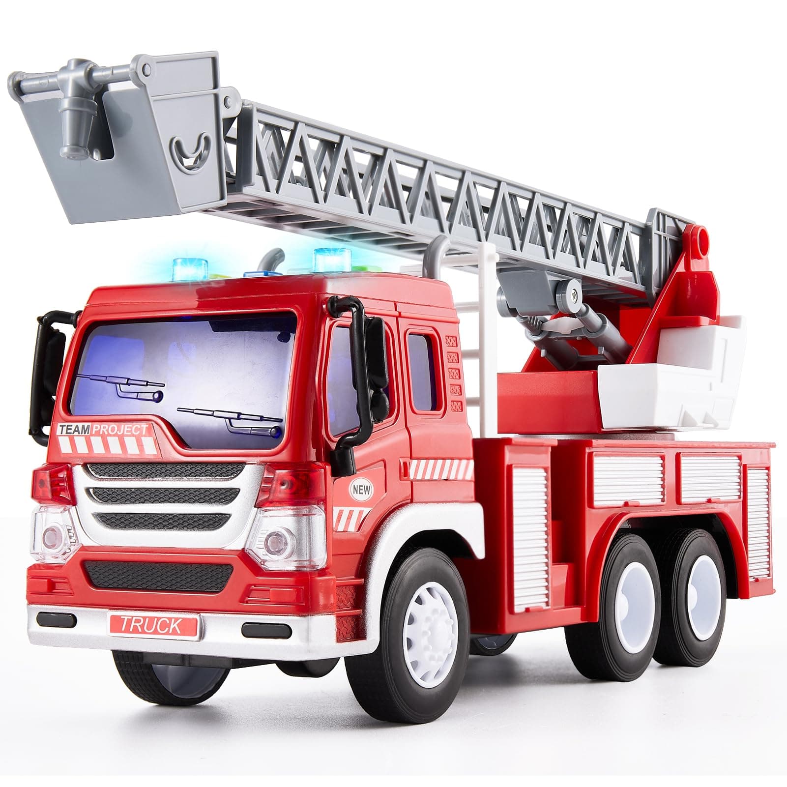 HERSITY Fire Truck, Fire Engine Toys for 3 Year Olds Boys, Kids Emergency Vehicles with Lights and Sounds Extending Ladder Friction Powered Toy Cars Gifts for 2 4 5 6 Years Old Children