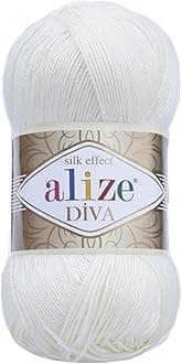 Diva Silk Effect 100% Microfiber Acrylic Yarn 1 Ball skeins 100gr 383yds Color (1055 - Sugar White)