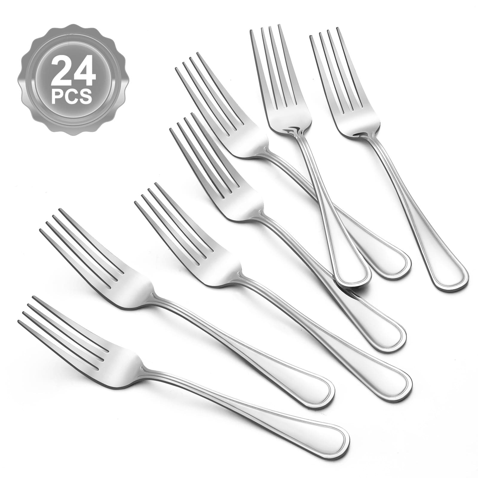 BEWOS 24 Piece Forks and Cutlery Set, 7.9" Dinner Fork Set, Stainless Steel, Dishwasher Safe, Salad Forks, Mirror Polished