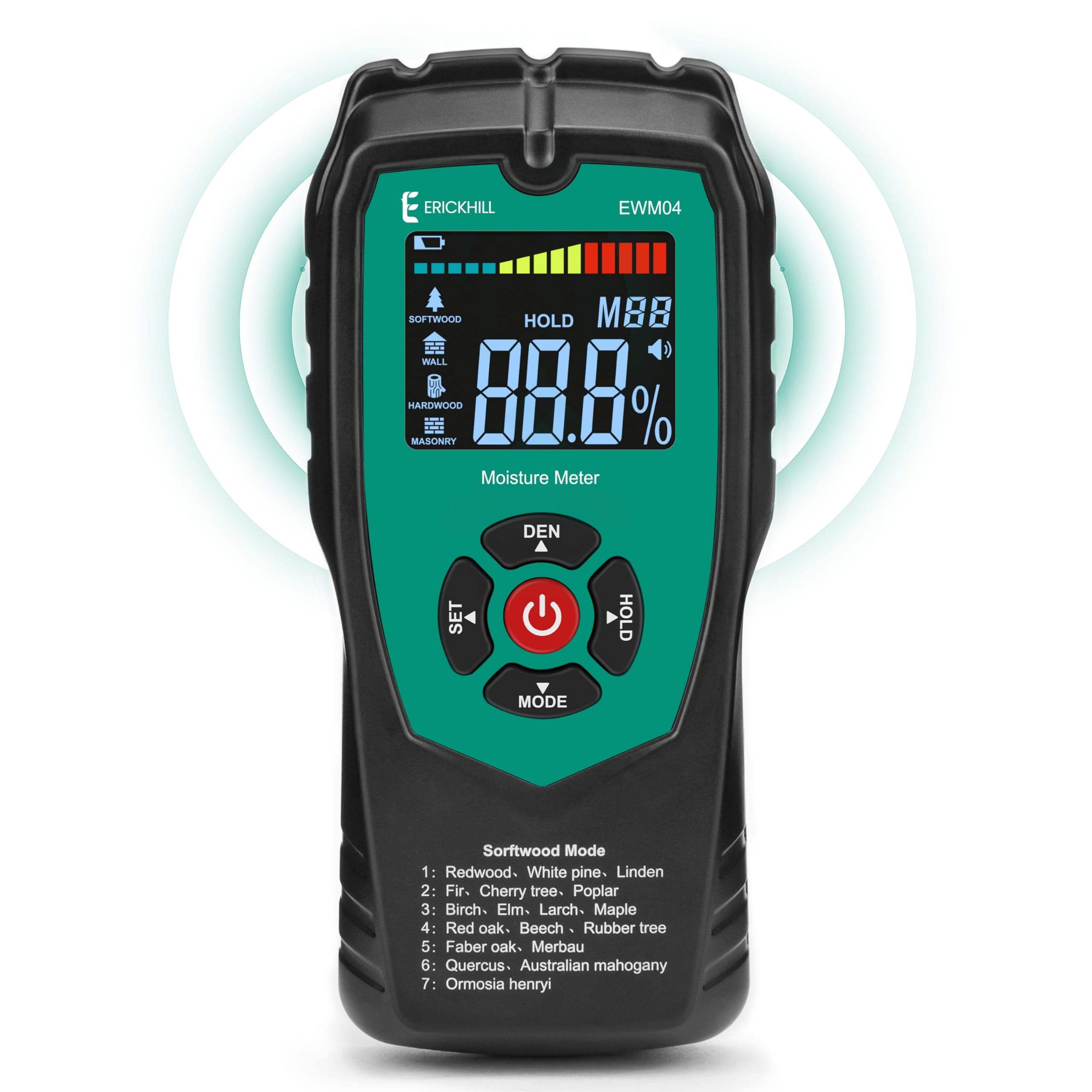 ERICKHILL Wood Moisture Meter, Non-Invasive Damp Meter Detector with 4 Modes, LCD Display with Backlight, Wood and Building Material Dampness Inspection, Moisture Detectors for Drywood, Wall, RV