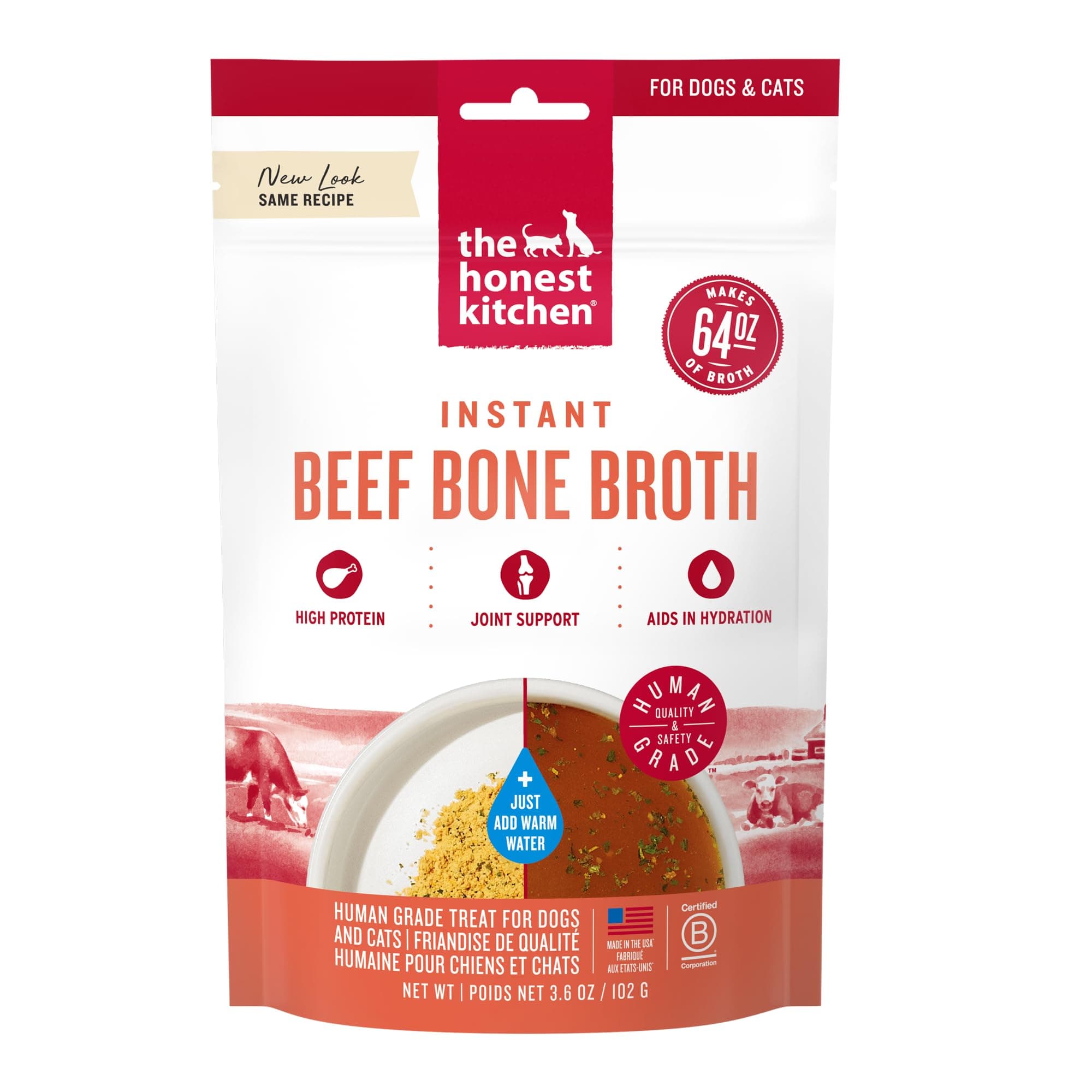The Honest Kitchen Human Grade Daily Boosts Instant Beef Bone Broth with Turmeric for Dogs 3.6 Ounces