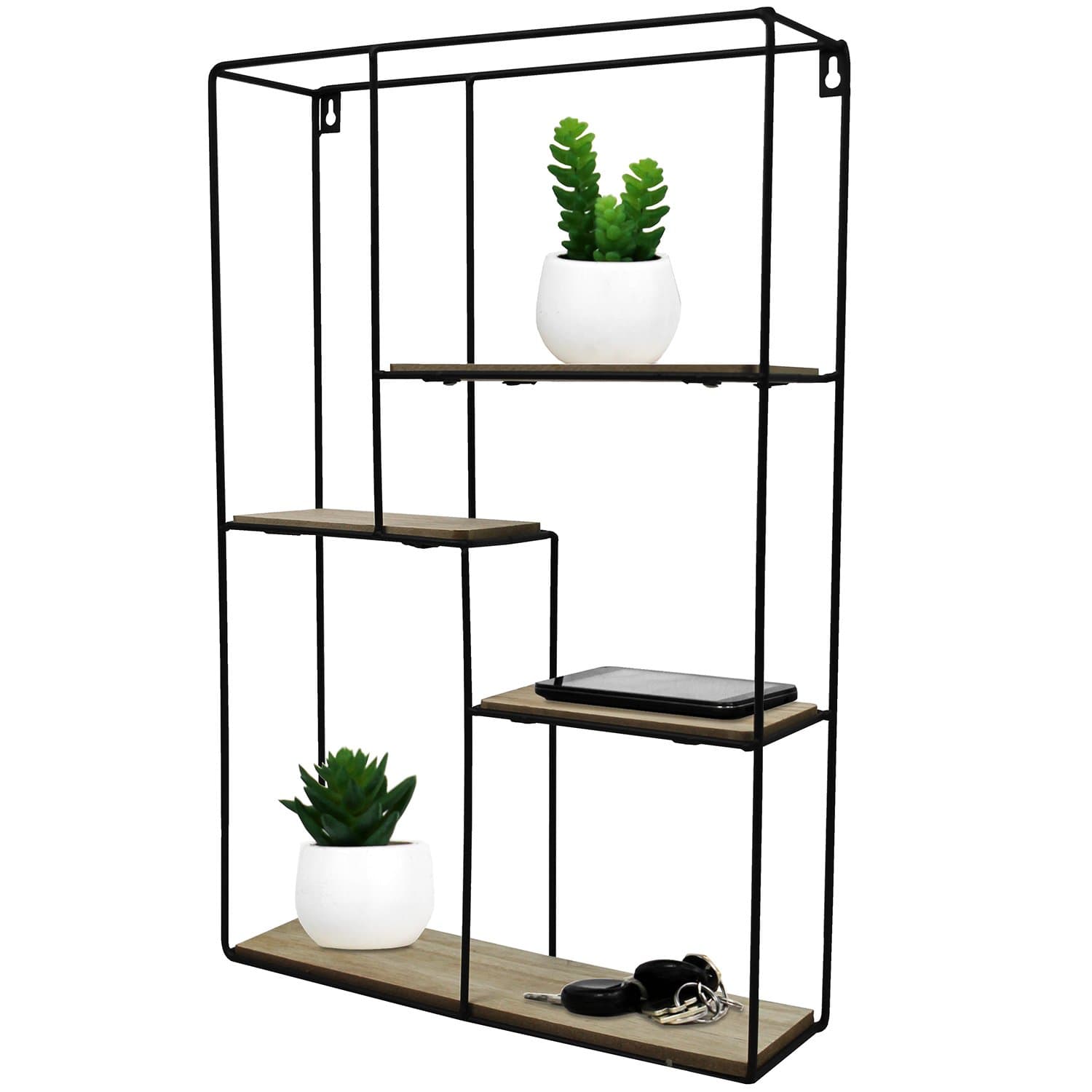 Black Metal Wall Mounted Multi Shelf Storage Organiser Unit Display Rack - Rectangular