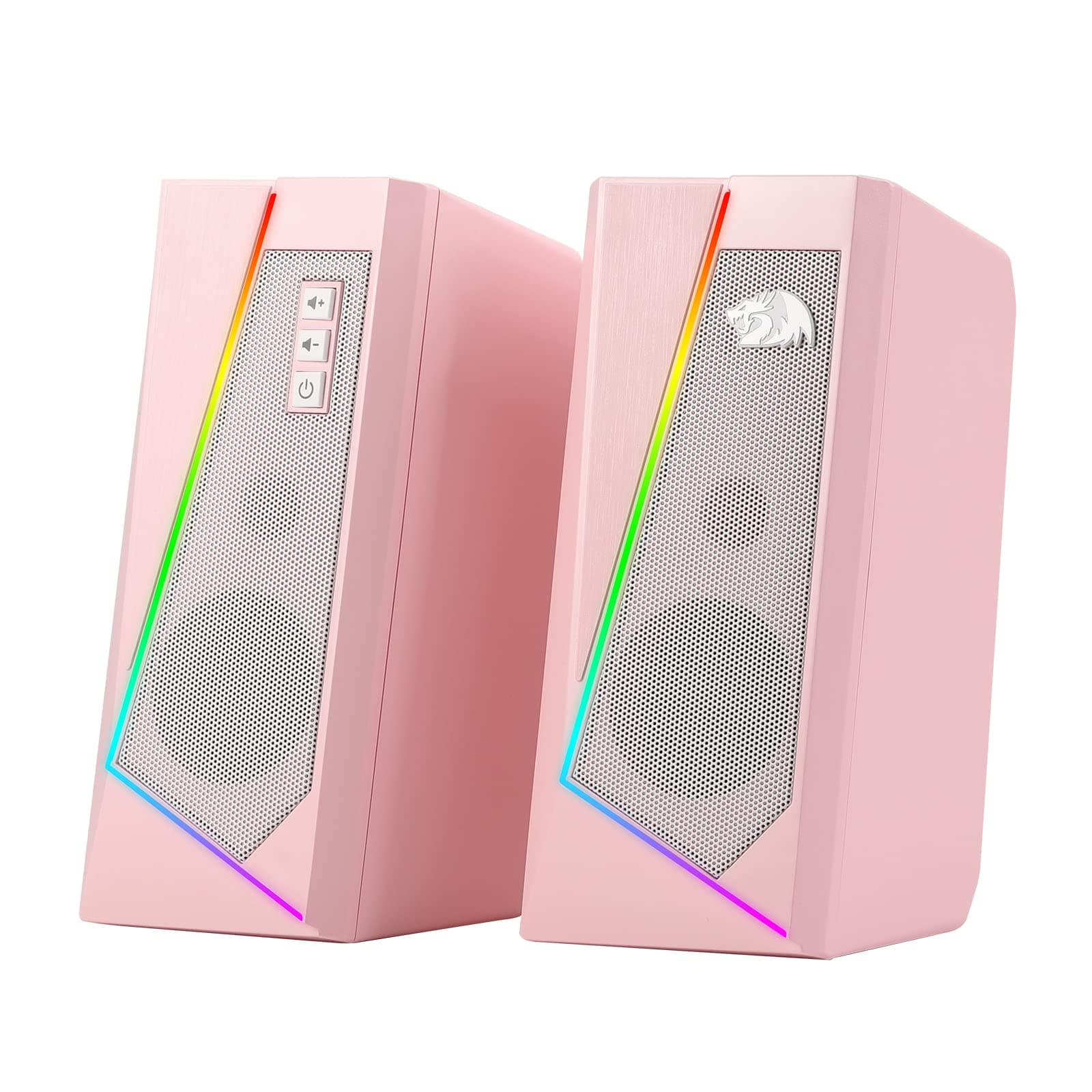Redragon GS520 RGB Desktop Speaker, 2.0 Channel PC Computer Stereo Speaker, 6 Colorful LED Modes, Enhanced Sound and Easy Access Volume Control, USB Powered, with 3.5mm Cable, Pink