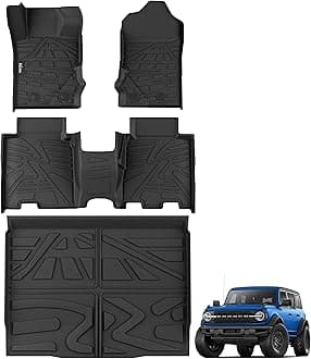 Floor Mats for 2021-2026 Ford Bronco 4 Door (Not for Sport), Custom Fit TPE All Weather Ford Bronco Accessories 1st&2nd Row Floor Liner & Cargo Liner & Backrest Mat
