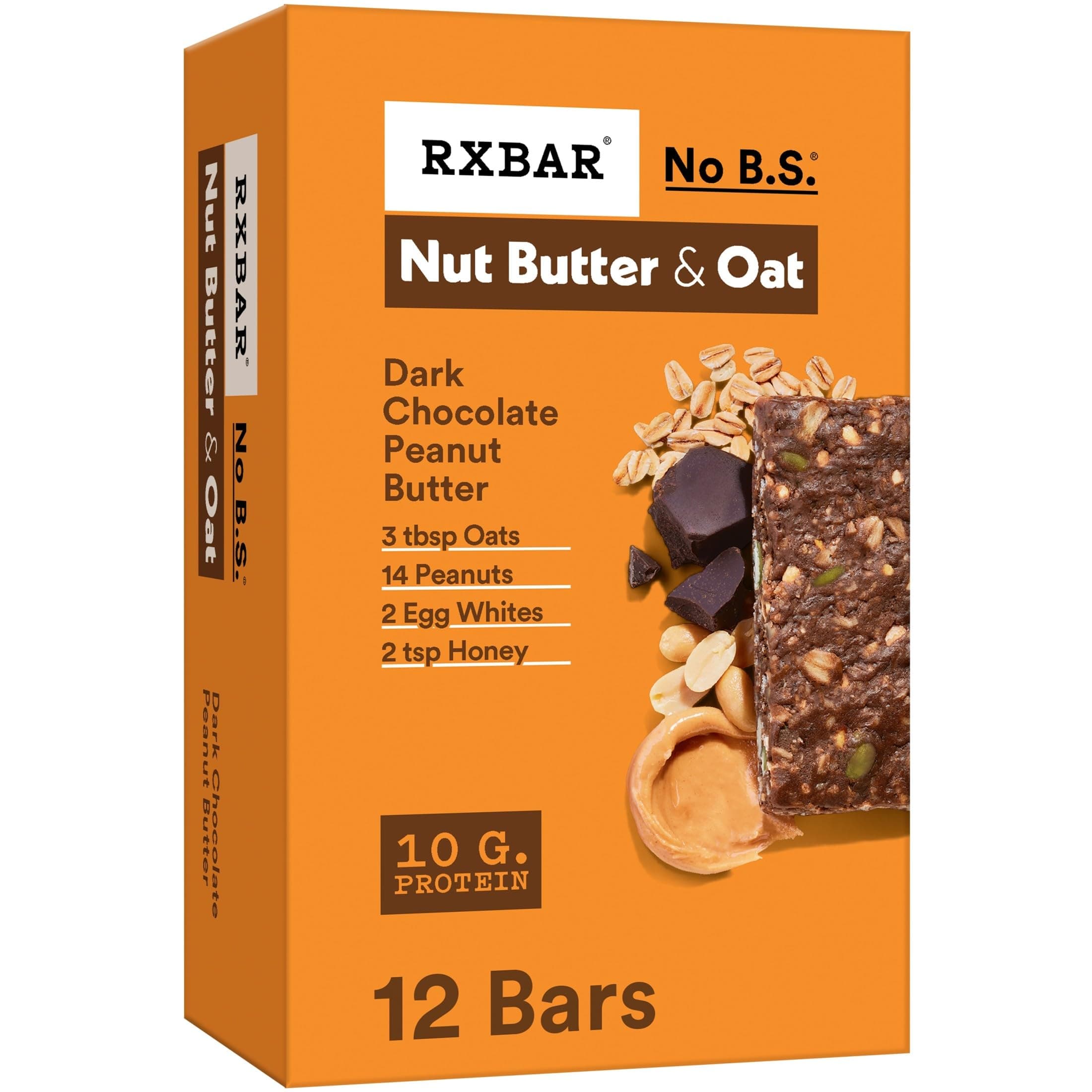 - Nut Butter and Oat Protein Bars, Protein Snacks, Snack Bars, Dark Chocolate Peanut Butter, 23.2oz Box (12 Count)