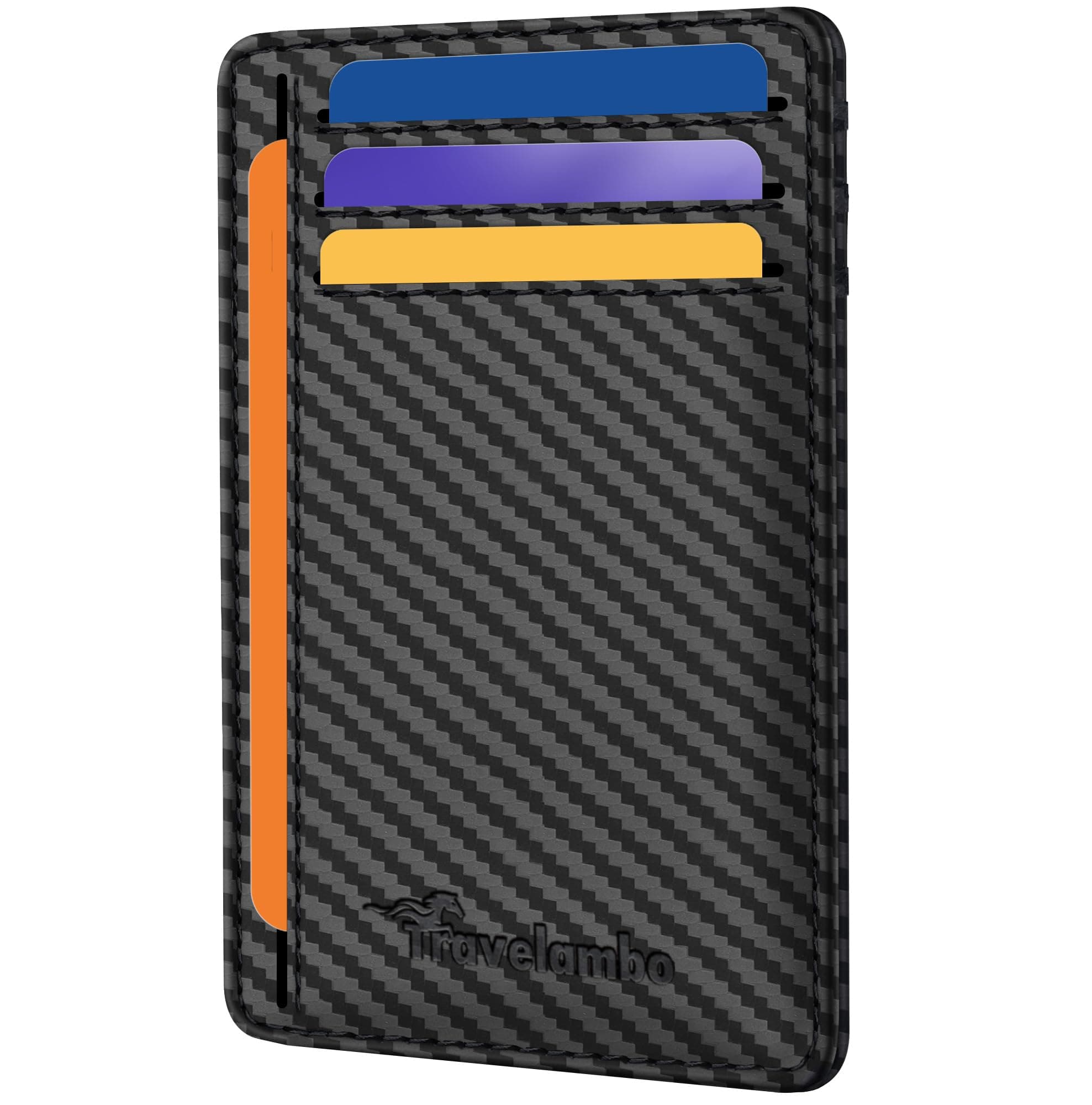 Travelambo Front Pocket Minimalist Leather Slim Wallet RFID Blocking Carbon Fiber Texture, Black, One Size, Minimalist