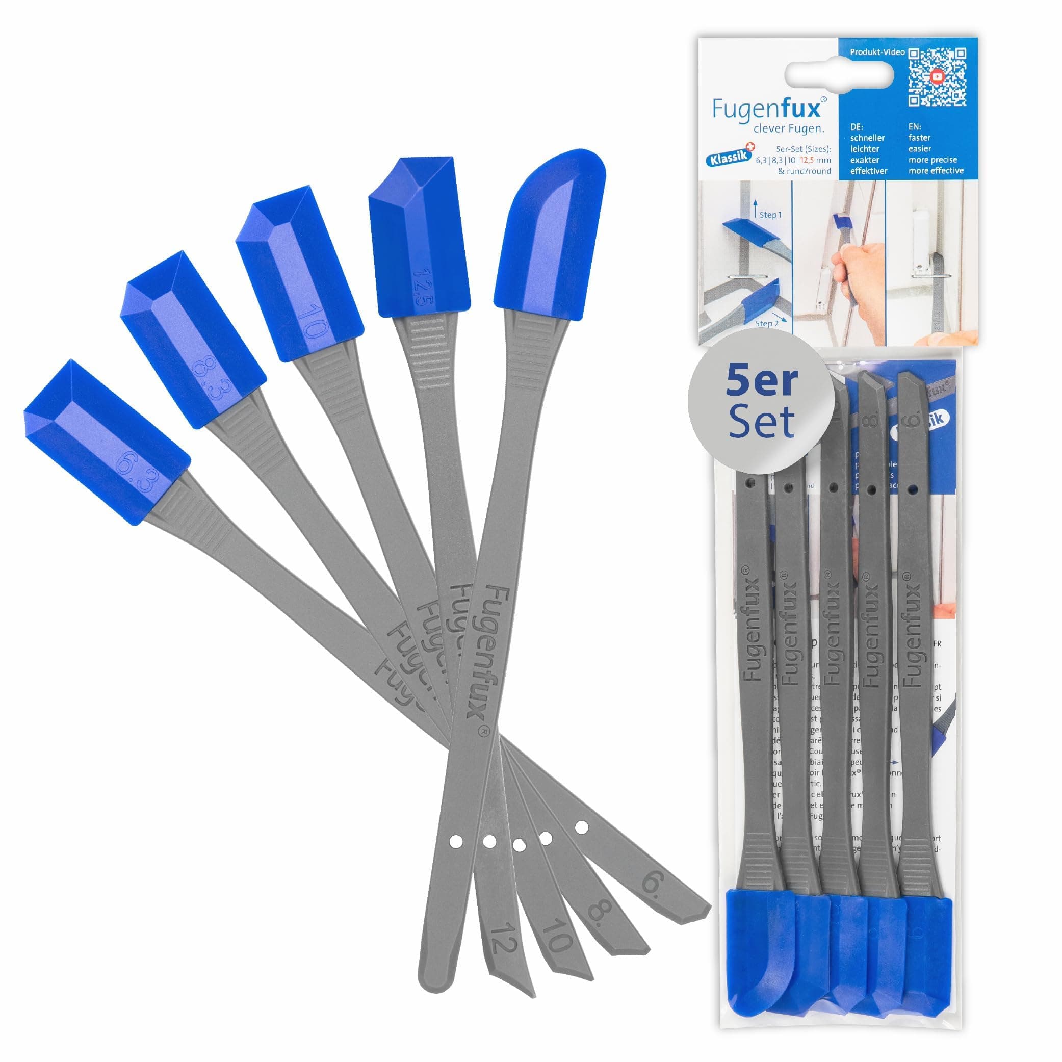 CLASSIC (PLUS) FUGENFUX® 5-Piece Set – Joint Smoother | Joint Remover with Revolutionary Magic Tip for Extremely Tight Spaces | 5 Optimized Special Joint Heads | Made in Germany | For All Sealant