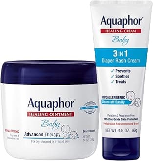 Aquaphor Baby Healing Ointment (14 Oz) + 3-in-1 Diaper Rash Cream (3.5 Oz), Hypoallergenic and Fragrance Free Skin Care Set for Babies