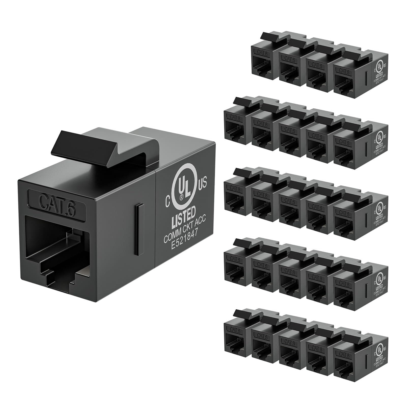 VCE 25-PACK CAT6 RJ45 Keystone Jack Inline Coupler-Black