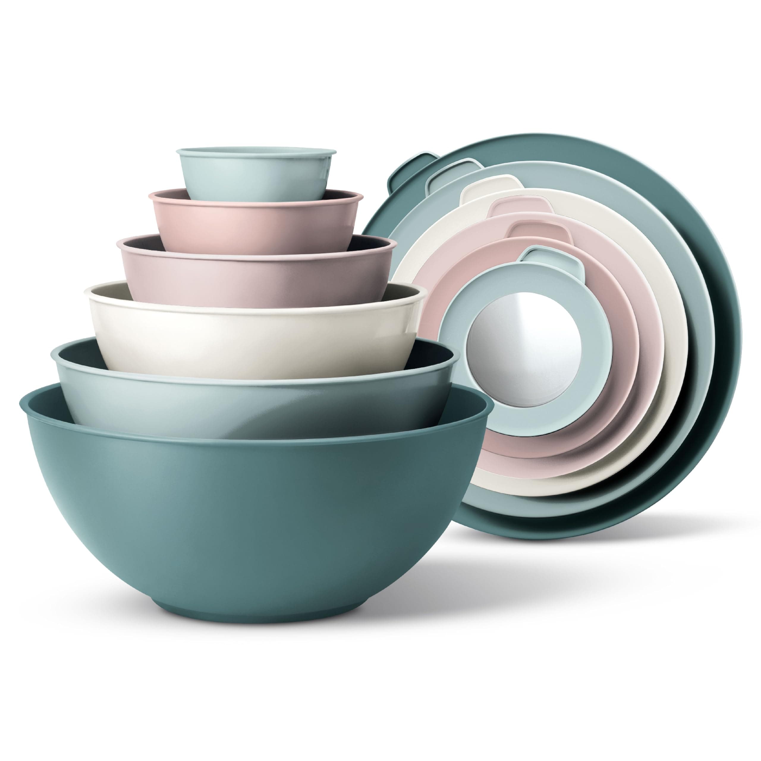 COOK WITH COLOR Mixing Bowls with TPR Lids - 12 Piece Plastic Nesting Bowls Set includes 6 Prep Bowls and 6 Lids, Microwave Safe (Teal)
