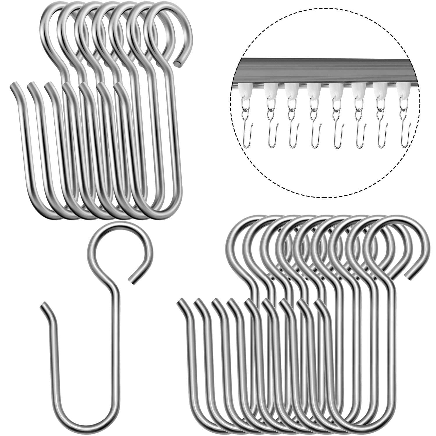 Jetec 60 Pcs Metal Curtain Track Hooks S Shaped Small Curtain Metal Drape Wire Hooks for Ceiling Drape Track (Silver)