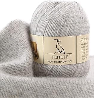 TEHETE 100% Merino Wool Yarn for Knitting 3-Ply Luxury Warm Soft Lightweight Crochet Yarn (Light Grey)