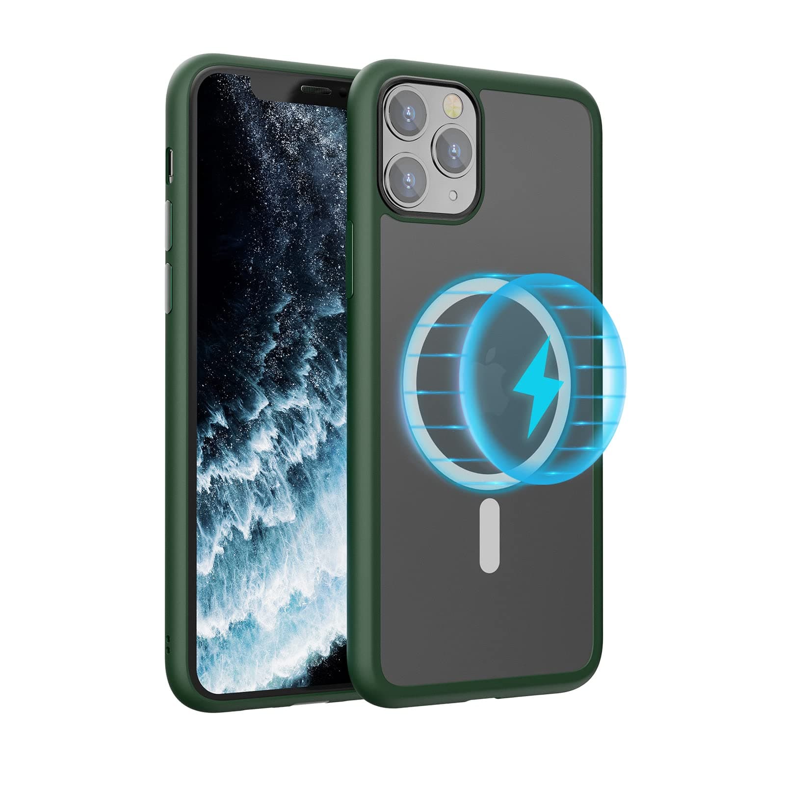 SINDOX Mag-Safe Case for iPhone 11 6.1' with Wireless Charging, Shockproof Protective Phone Case with Magnetic Back, Slim Hard Anti-Yellow Soft Silicone TPU Case (Green)