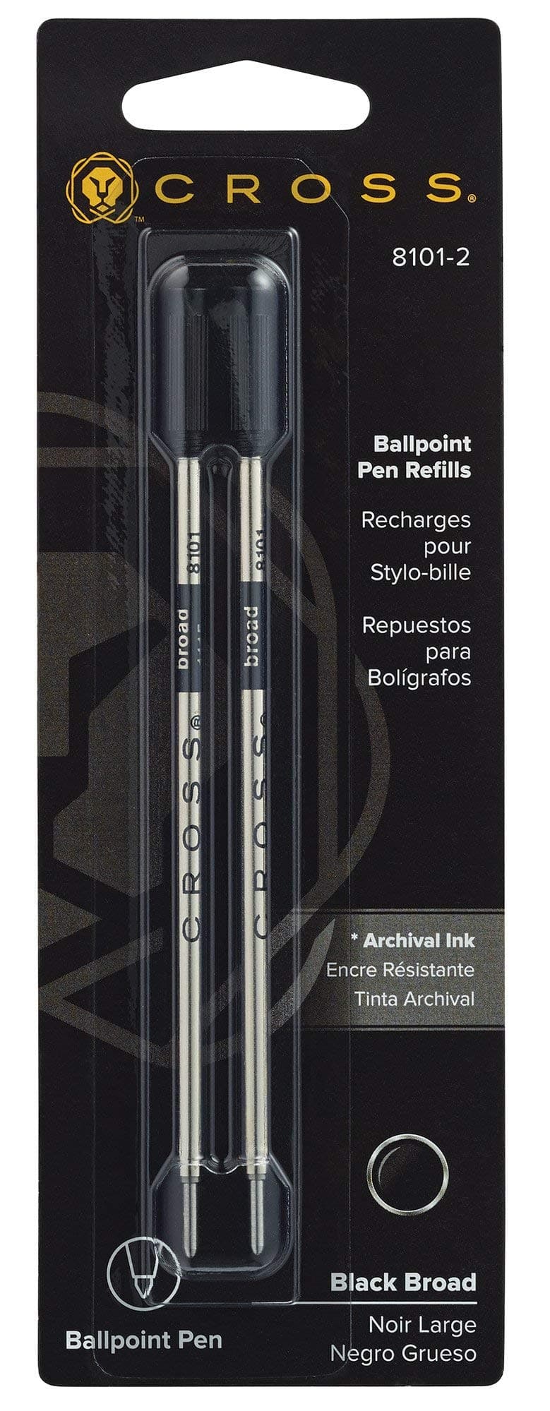 Cross Ballpoint Pen Refill - 2 per Card, Broad Black