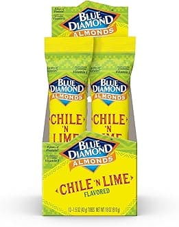 Blue Diamond Almonds, Single Serving Chile N Lime Tangy Flavored Snack Nuts, Non-GMO, Kosher, No Gluten Ingredients or Artificial Flavors, Bulk Pack, Great for Road Trips, Lunches, and On-The-Go, 12 Packs, 1.5 oz. Single Packs