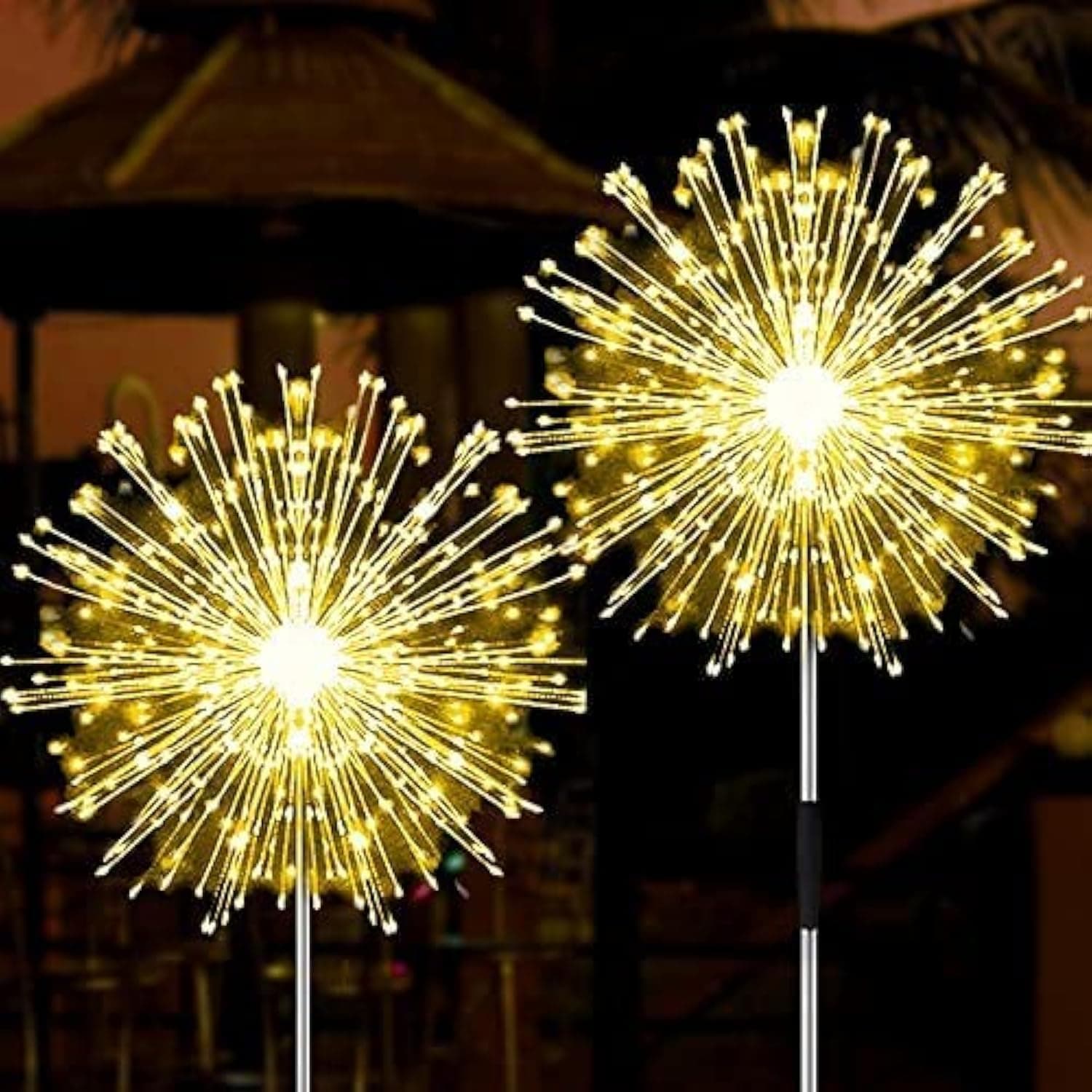 JJGoo Solar Garden Lights Solar Firework Lights, 2 Pack 135 LEDs 2 Lighting Modes Solar Lights Outdoor Waterproof for Garden Patio Walkway Pathway Party Wedding Christmas Decorative - Warm White
