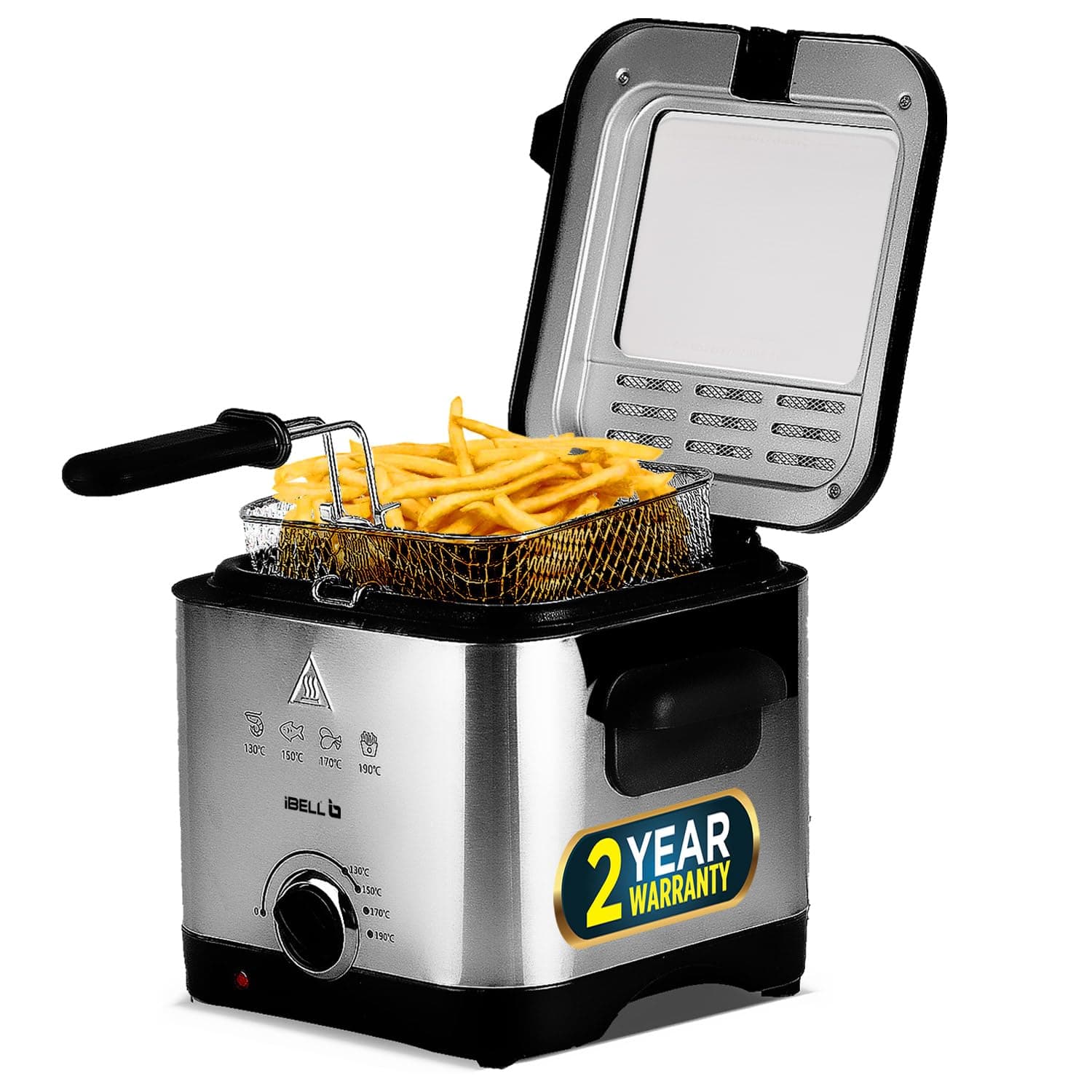 1.5L Electric Deep Fryer Machine for Home 1500W, Transparent Lid, low oil consumption, Stainless Steel, Temperature Control (Silver)