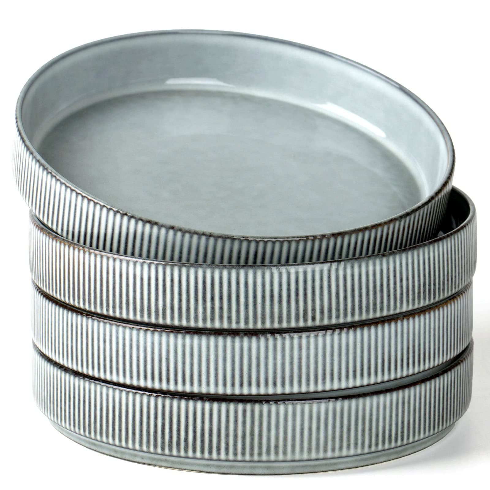 Star 8.25" Pasta Bowls, Large Dinner Bowls Set of 4, Salad Bowl Plates, Shallow Bowls for Eating, Smoky Blue